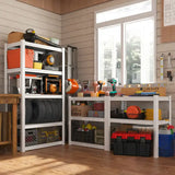 REIBII 5 Tier Laminated Metal Shelving Unit Adjustable Storage Utility Rack Heavy Duty Shelves for Kitchen Garage Pantry