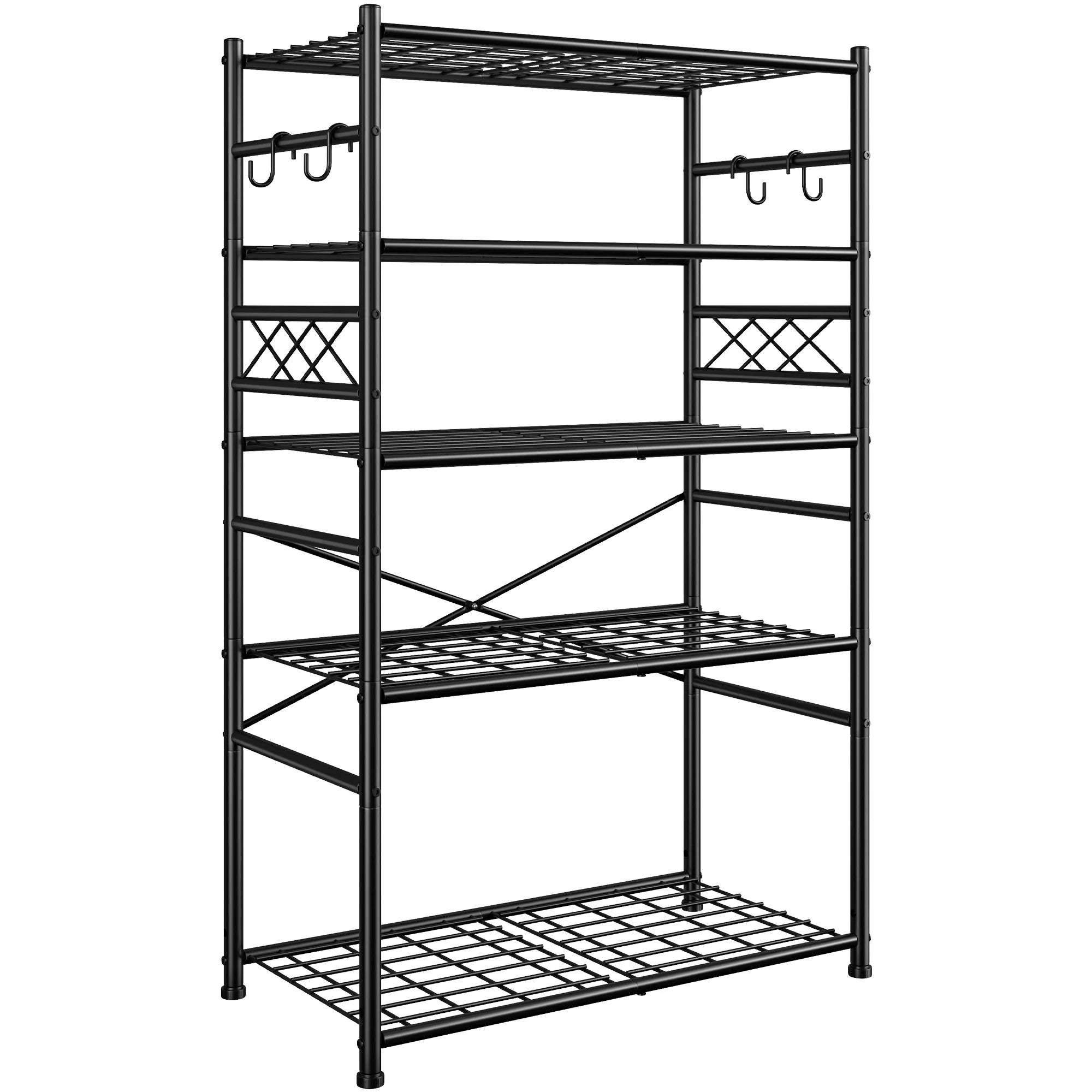 REIBII 36" Metal Storage Shelves with Hooks, Garage Shelving Unit 800lb Capacity, Easy Assembly Industrial Rack for Pantry, Kitchen, Laundry Room