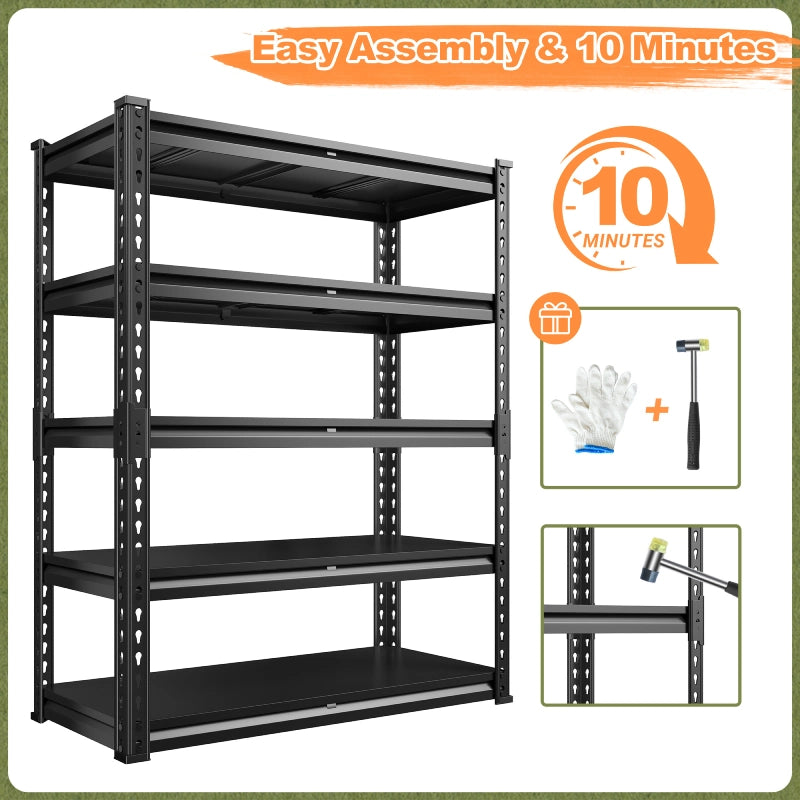 The boltless click-lock design makes this easy-assemble garage shelving quick to put together without screws, nuts, or bolts.