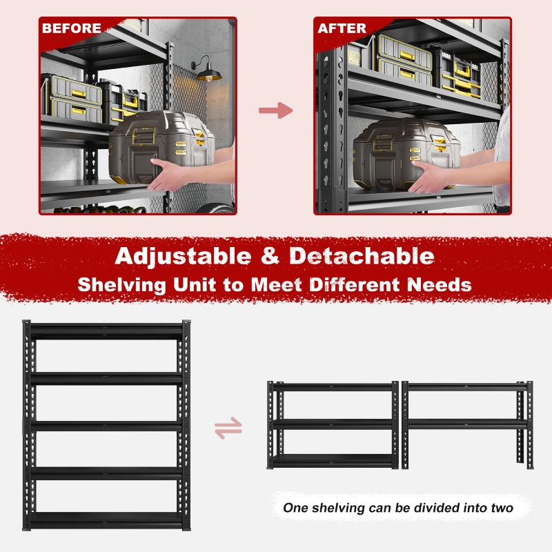Use these metal storage shelves as a full-height shelving unit or separate them into two workstations to fit different spaces.