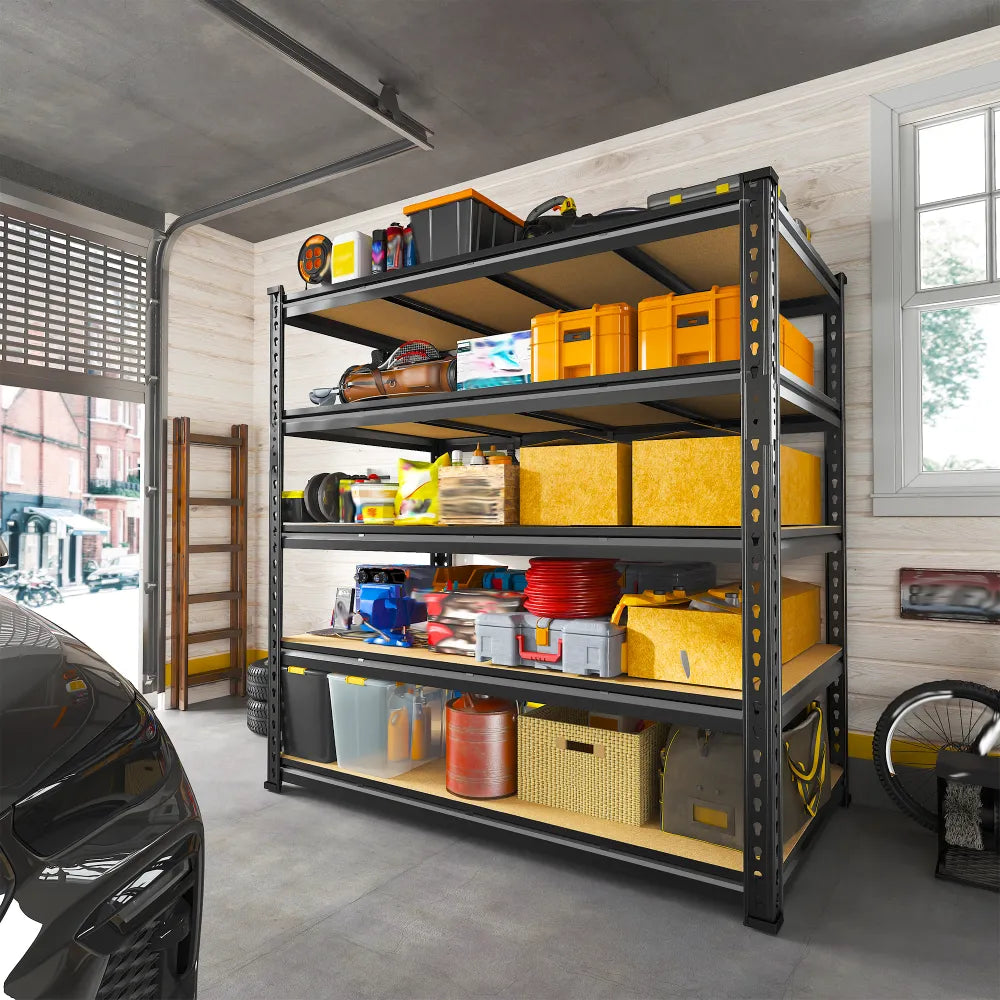 Reibii 55"W x 24"D Heavy Duty Garage Shelving Units, 3060 LBS Adjustable Metal Storage Shelves for Large Bins, Workshop & Warehouse