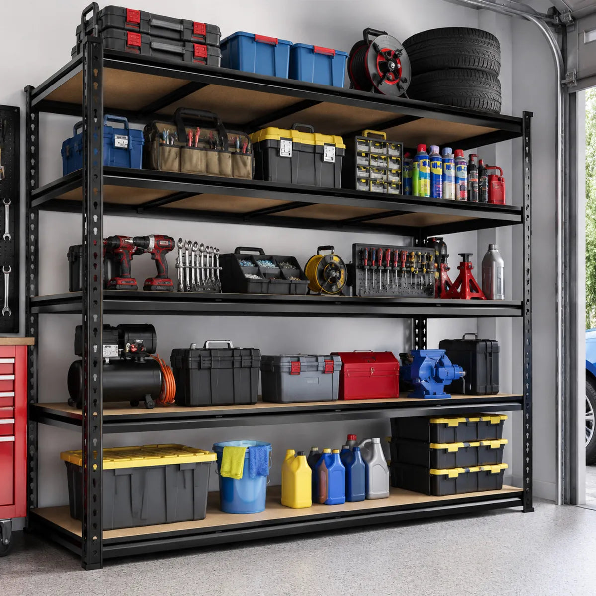 REIBII 60"W x 24"D Heavy Duty Garage Storage Shelves, 3000 lbs Adjustable Storage Rack for Large Bins, Tools, Basement, Warehouse, Workshop & Commercial Storage
