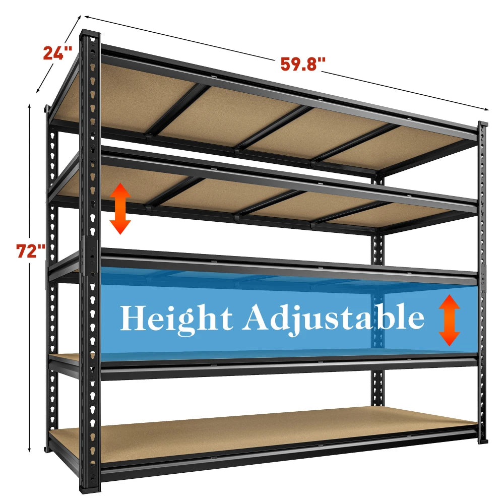 REIBII 60"W x 24"D Heavy Duty Garage Storage Shelves, 3000 lbs Adjustable Storage Rack for Large Bins, Tools, Basement, Warehouse, Workshop & Commercial Storage