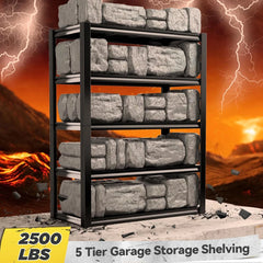 With up to 2500 lbs of total load capacity, this heavy duty shelving unit handles demanding garage and storage needs.Each shelf supports up to 500 lbs.