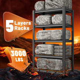 REIBII 5 Tier Laminated Metal Shelving Unit Adjustable Storage Utility Rack Heavy Duty Shelves for Kitchen Garage Pantry