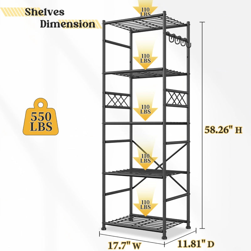 REIBII 6-Tier Waterproof Wire Storage Shelving, Reinforced Steel Organizer with Leveling Feet & Side Hooks for Pantry Basement Laundry
