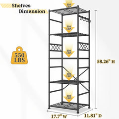 REIBII 6-Tier Waterproof Wire Storage Shelving, Reinforced Steel Organizer with Leveling Feet & Side Hooks for Pantry Basement Laundry