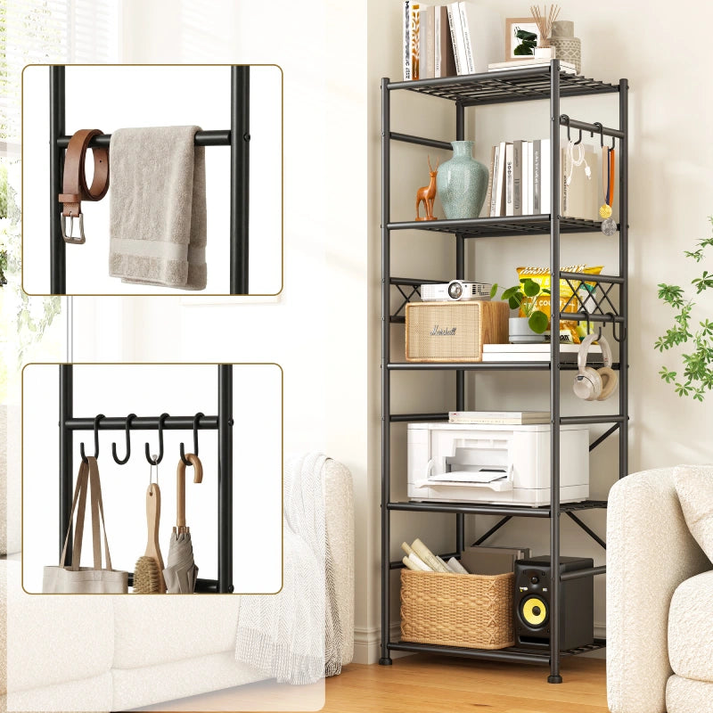 REIBII 6-Tier Waterproof Wire Storage Shelving, Reinforced Steel Organizer with Leveling Feet & Side Hooks for Pantry Basement Laundry