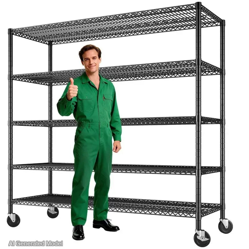 Reibii 56" W x 75.6" H Wire Rack Shelving Units on Wheels, 2550 lbs Adjustable Wire Storage Shelves for Pantry Closet Commercial