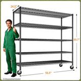 Reibii 56" W x 75.6" H Wire Rack Shelving Units on Wheels, 2550 lbs Adjustable Wire Storage Shelves for Pantry Closet Commercial