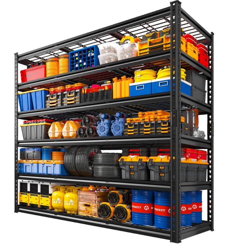 Reibii 55" W Adjustable Storage Shelves, 6-Tier Heavy Duty Garage Shelving 3300Lbs Capacity Steel Shelf, Split Into 2 Units for Garage Basement Warehouse Kitchen
