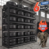 Reibii 55" W Adjustable Storage Shelves, 6-Tier Heavy Duty Garage Shelving 3300Lbs Capacity Steel Shelf, Split Into 2 Units For Garage Basement Warehouse Kitchen
