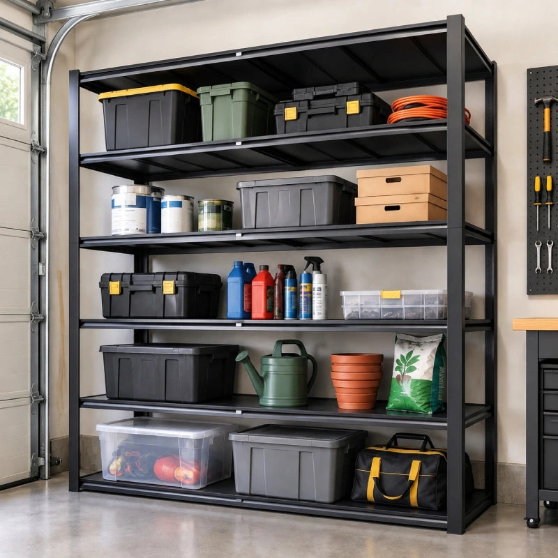 With a total load capacity of up to 3600 lbs per unit,each shelf supports up to 600 lbs, providing dependable storage for heavy tools, storage totes, automotive supplies, and bulky equipment.