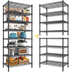 Reibii 8-Tier Wire Shelving Storage Rack, Adjustable Metal Shelving Unit, 1200LBS Capacity, Strong Coating, Plastic Foot Pads, 2-Way Use for Kitchen, Office & Commercial Use
