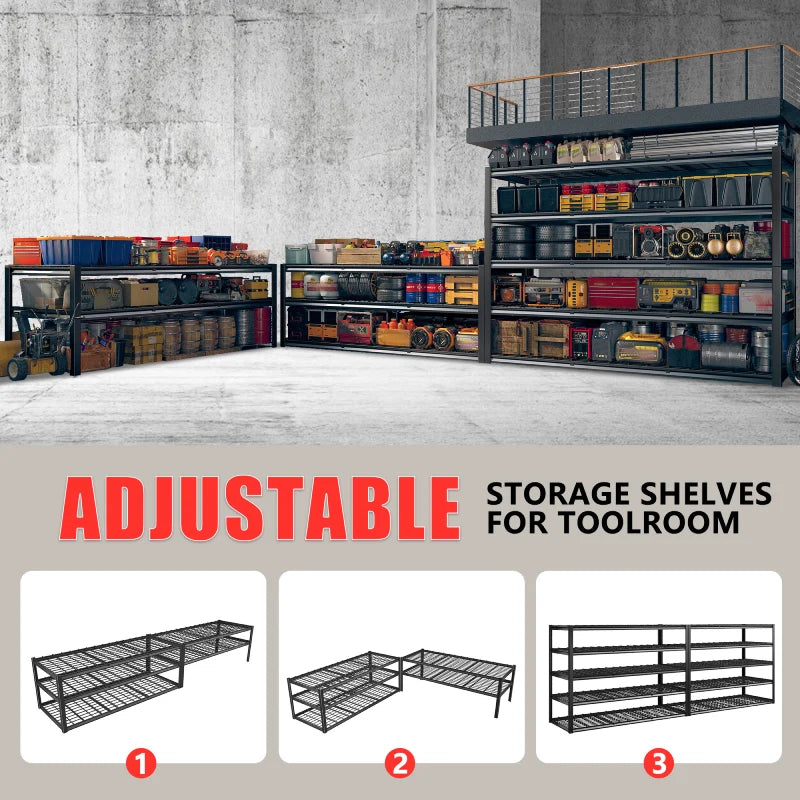 REIBII 60" W Heavy Duty Metal Shelving Unit, Adjustable Shelves for Storage, Rust-Proof Shelving for Garage, Industrial, Warehouse, Basement