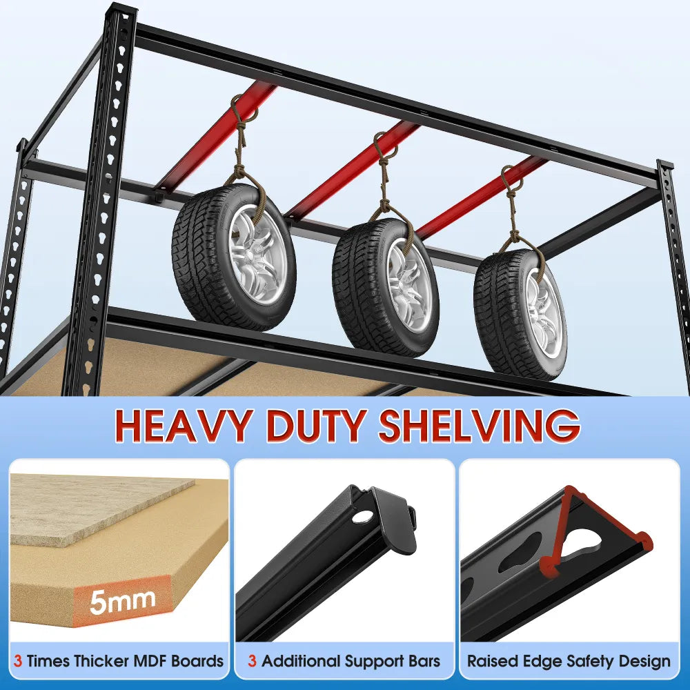 REIBII 60"W x 24"D Heavy Duty Garage Storage Shelves, 3000 lbs Adjustable Storage Rack for Large Bins, Tools, Basement, Warehouse, Workshop & Commercial Storage
