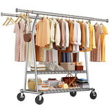 Raybee 570 LBS Heavy Duty Rolling Clothes Rack with Shelves, Adjustable Commercial Clothing Rack