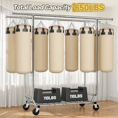 Raybee 75"W x 68"H Double Rolling Clothes Rack with Wheels,650LBS Heavy-Duty Commercial Garment Rack, For Bedroom