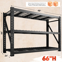 REIBII 68" Extra-Wide 3-Tier Garage Shelving for Oversized Storage,Adjustable Metal Shelving for Garage,Basement,Warehouse