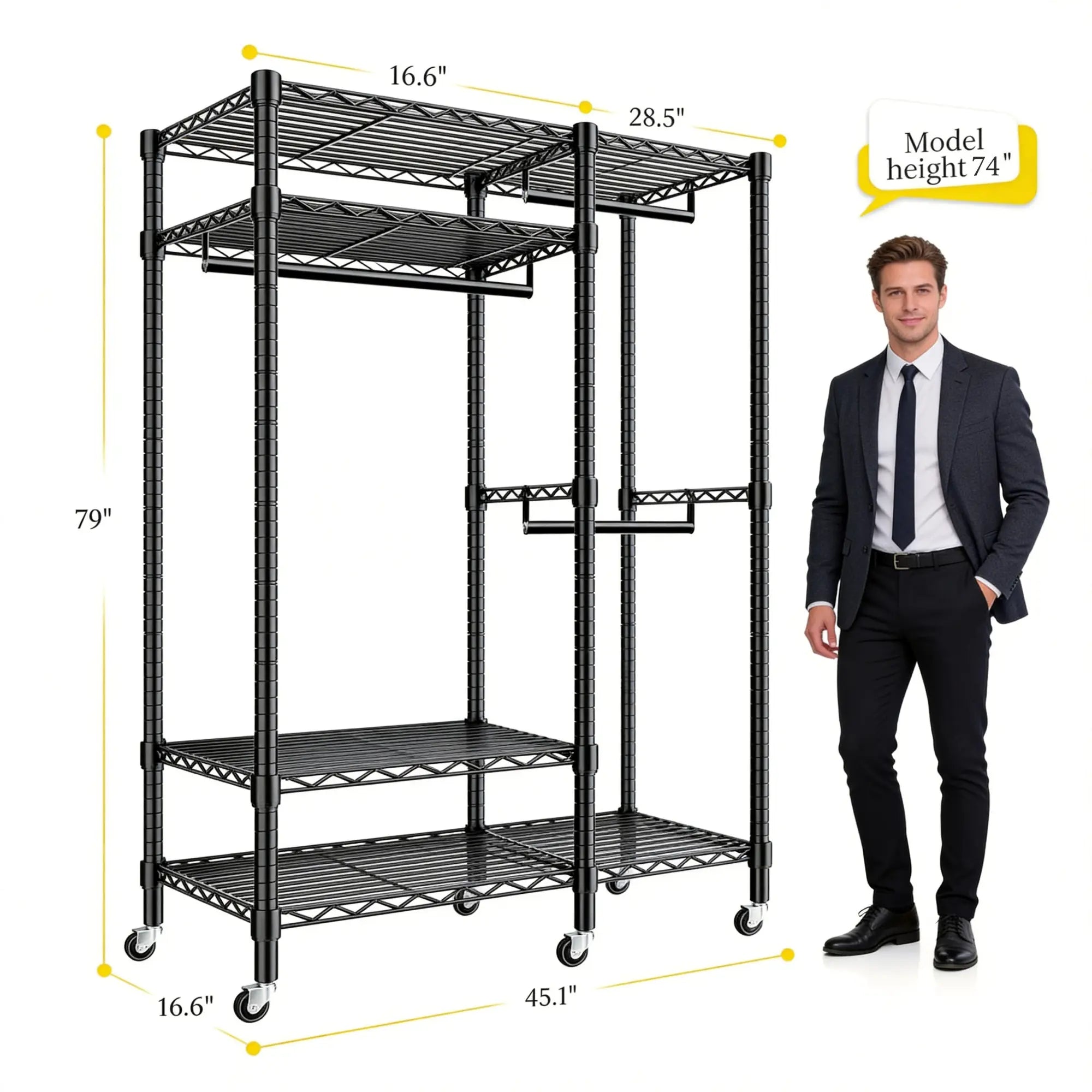 Raybee Heavy Duty Portable Clothes Rack With Wheels,Clothing Rack For Hanging,Garment Rack For Bedroom