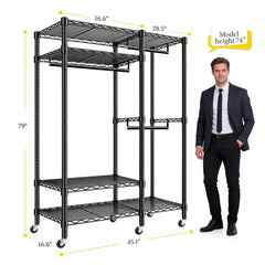 Raybee Heavy Duty Portable Clothes Rack With Wheels,Clothing Rack For Hanging,Garment Rack For Bedroom