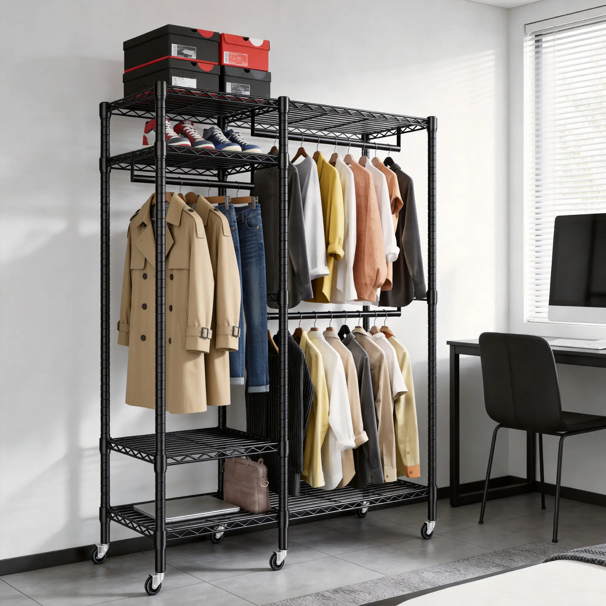 Raybee Heavy Duty Portable Clothes Rack With Wheels,Clothing Rack For Hanging,Garment Rack For Bedroom