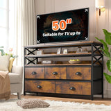 50" TV  Stand  Dresser for Bedroom with 5 Fabric Drawers and Wood Open Shelves for Living Room, Entryway, Closet