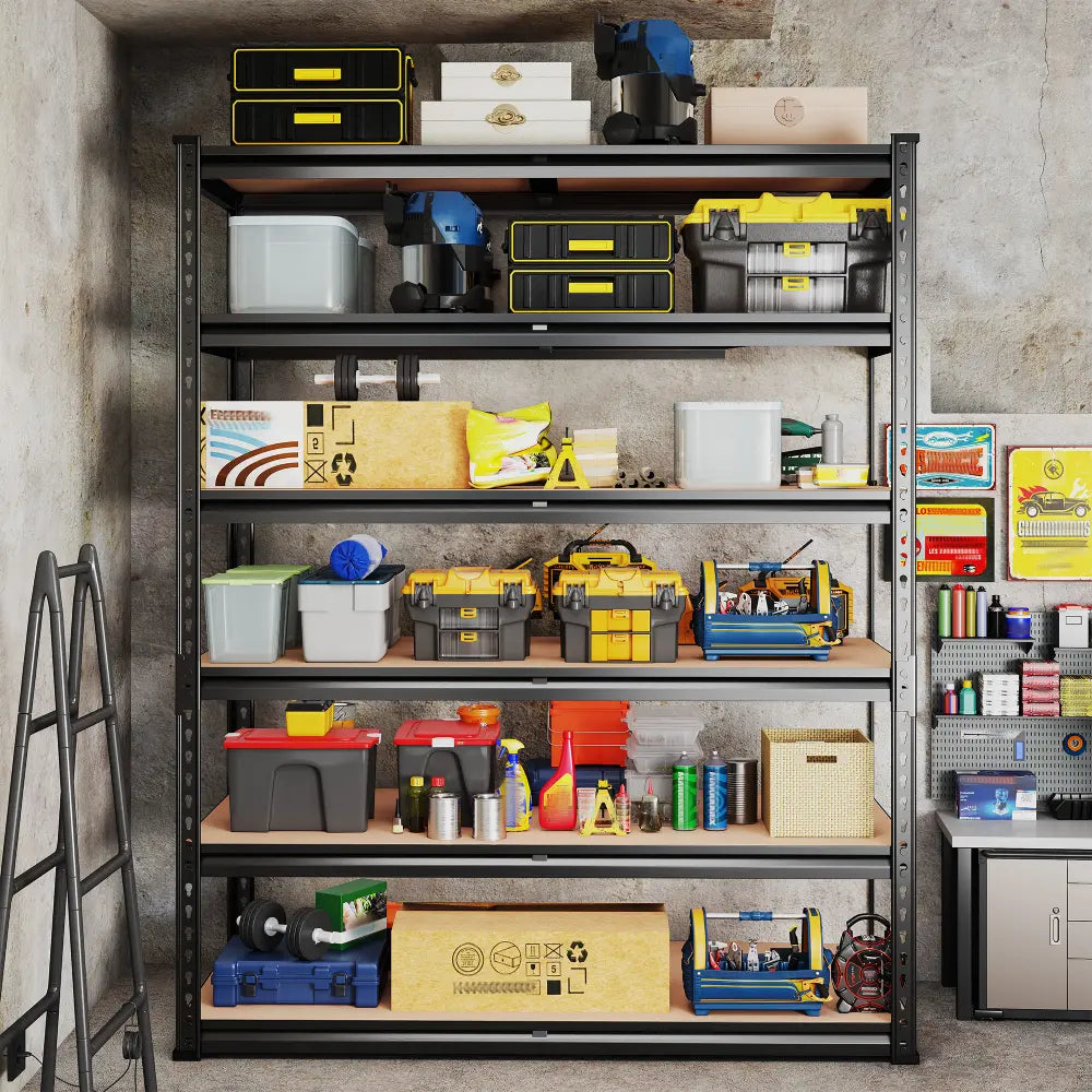 Reibii 55"W x 24"D Heavy Duty Garage Shelving Units, 3060 LBS Adjustable Metal Storage Shelves for Large Bins, Workshop & Warehouse