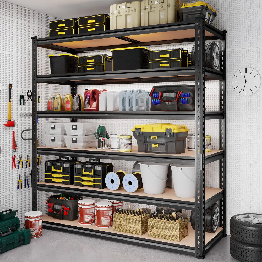 Reibii 55"W x 24"D Heavy Duty Garage Shelving Units, 3060 LBS Adjustable Metal Storage Shelves for Large Bins, Workshop & Warehouse