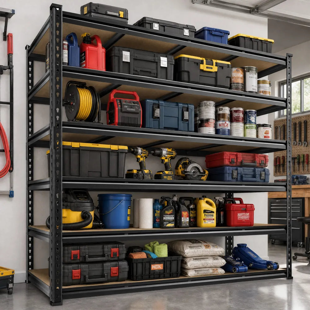 REIBII 60"W x 24"D Heavy Duty Garage Storage Shelves, 3000 lbs Adjustable Storage Rack for Large Bins, Tools, Basement, Warehouse, Workshop & Commercial Storage