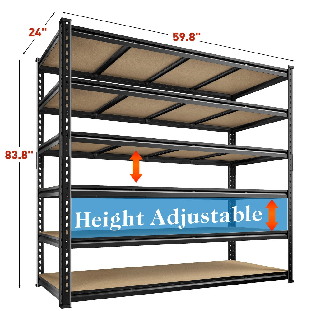 REIBII 60"W x 24"D Heavy Duty Garage Storage Shelves, 3000 lbs Adjustable Storage Rack for Large Bins, Tools, Basement, Warehouse, Workshop & Commercial Storage