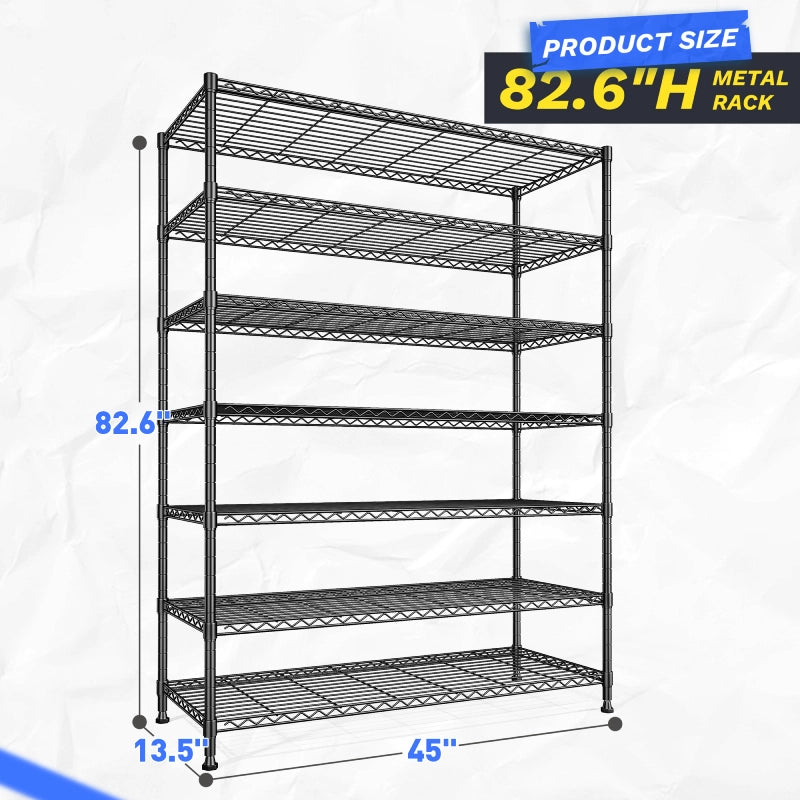  Heavy Duty Storage Shelves, Tall Adjustable Metal Shelving Units with Spider Web Design, Tool-Free Assembly for Garage, Warehouse, Pantry Organization
