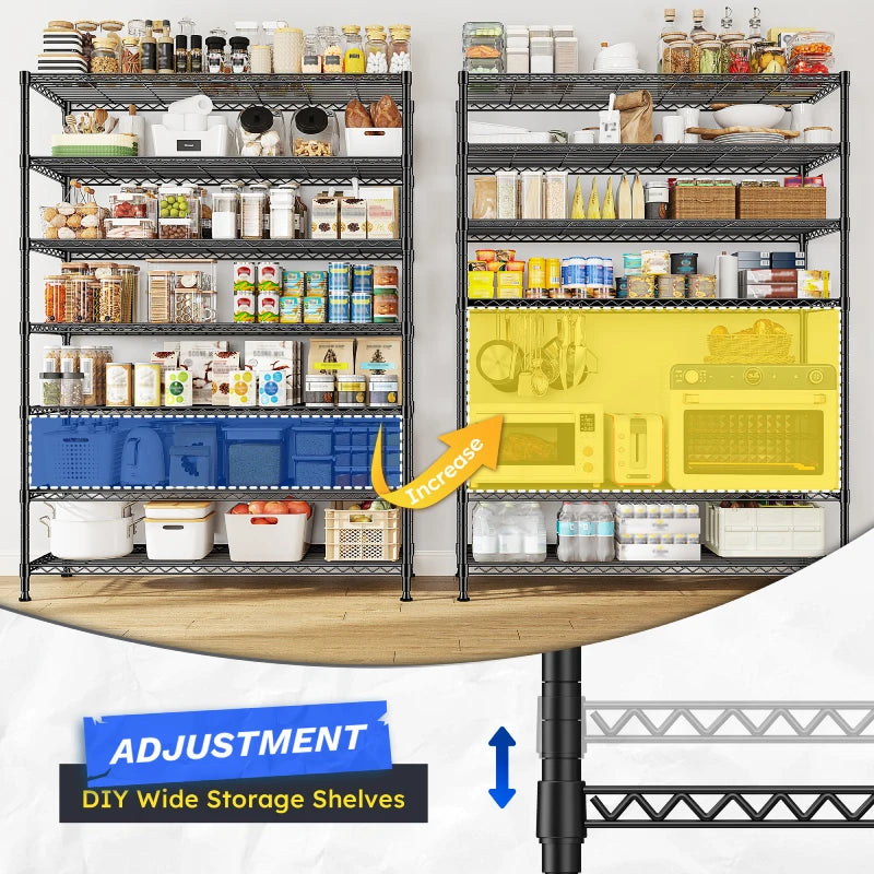  Heavy Duty Storage Shelves, Tall Adjustable Metal Shelving Units with Spider Web Design, Tool-Free Assembly for Garage, Warehouse, Pantry Organization