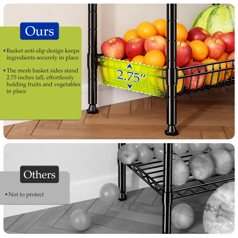 REIBII 7-Tier Rolling Wire Shelving Unit, 600LBS Adjustable Storage Rack with Deep Basket, Locking Wheels and Side Hooks, Tool-Free Assembly for Kitchen Pantry Closet