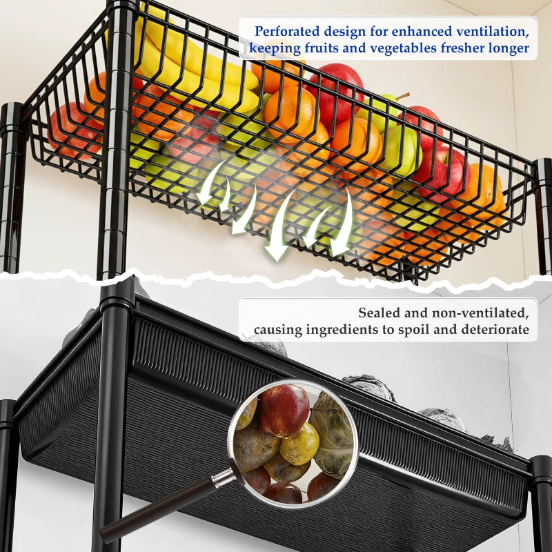 REIBII 7-Tier Rolling Wire Shelving Unit, 600LBS Adjustable Storage Rack with Deep Basket, Locking Wheels and Side Hooks, Tool-Free Assembly for Kitchen Pantry Closet