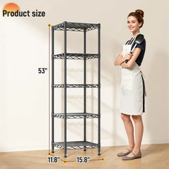 Reibii Metal Wire Rack Shelving for Small Space, 53"H x 15.8"W Adjustable Storage Rack for Kithcen Pantry Laundry
