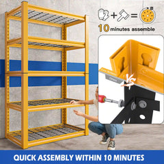REIBII 72"H Metal Garage Shelving , 2500 LBS Adjustable Industrial Metal Storage Shelves