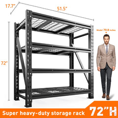 Reibii 4-Tier Heavy Duty Garage Storage Shelves 3000LBS Capacity 51.5" W x 17.7" D x 72" H Large and durable Adjustable Industrial Metal Shelf System  for Garage,Workshop