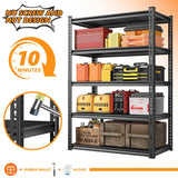 REIBII 72"H Garage Shelving Unit,Adjustable 5-Tier Metal Shelving Unit,Sturdy Metal Shelving for Basement, Warehouse