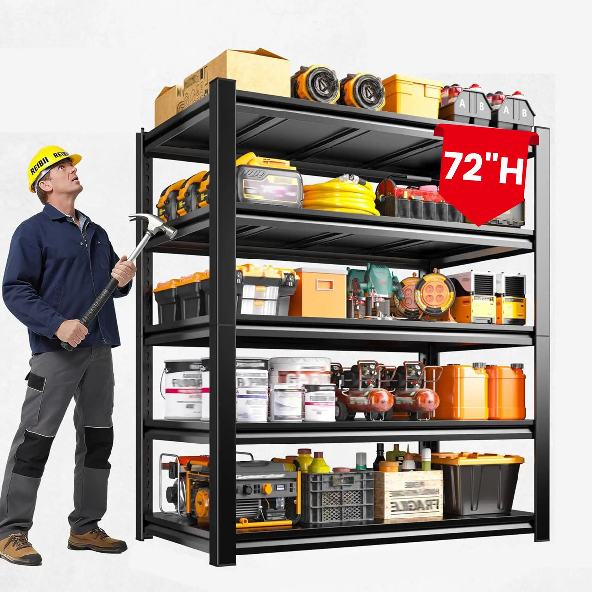 REIBII 72" H Heavy Duty Garage Shelving, Adjustable Storage Shelving Basement Shelving for Warehouse