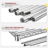 Reibii 75.6"H Wire Shelving Units on Wheels, 2500 lbs Adjustable Wire Storage Shelves for Pantry Closet Commercial,Chrome