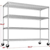 Reibii 75.6"H Wire Shelving Units on Wheels, 2500 lbs Adjustable Wire Storage Shelves for Pantry Closet Commercial,Chrome