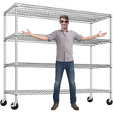 Reibii 75.6"H Wire Shelving Units on Wheels, 2500 lbs Adjustable Wire Storage Shelves for Pantry Closet Commercial,Chrome