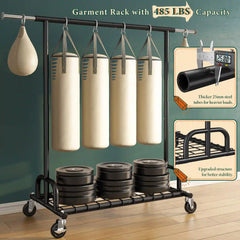Raybee 75"W clothes rack on wheels,Garment Rack with Shelves, Rolling Clothes Racks