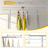 Raybee 75" W x 68"H Clothes Rack with Wheels, 630LBS Heavy Duty Commercial Garment Rack,Double Rolling Clothes Rack For Bedroom