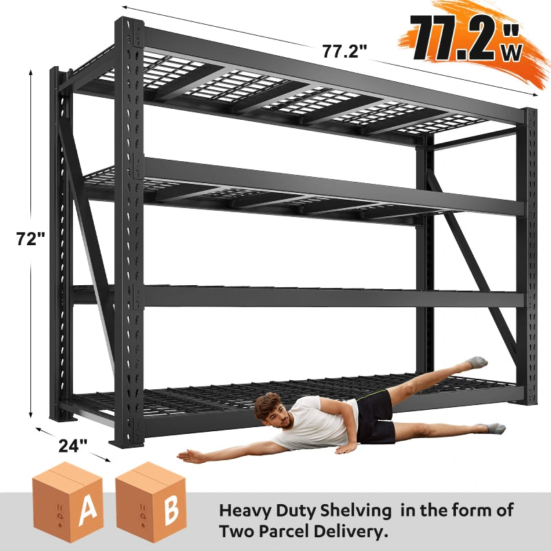 REIBII 77.2" W Freestanding Bulk Storage Rack with Steel Wire Decking and 4 Shelves