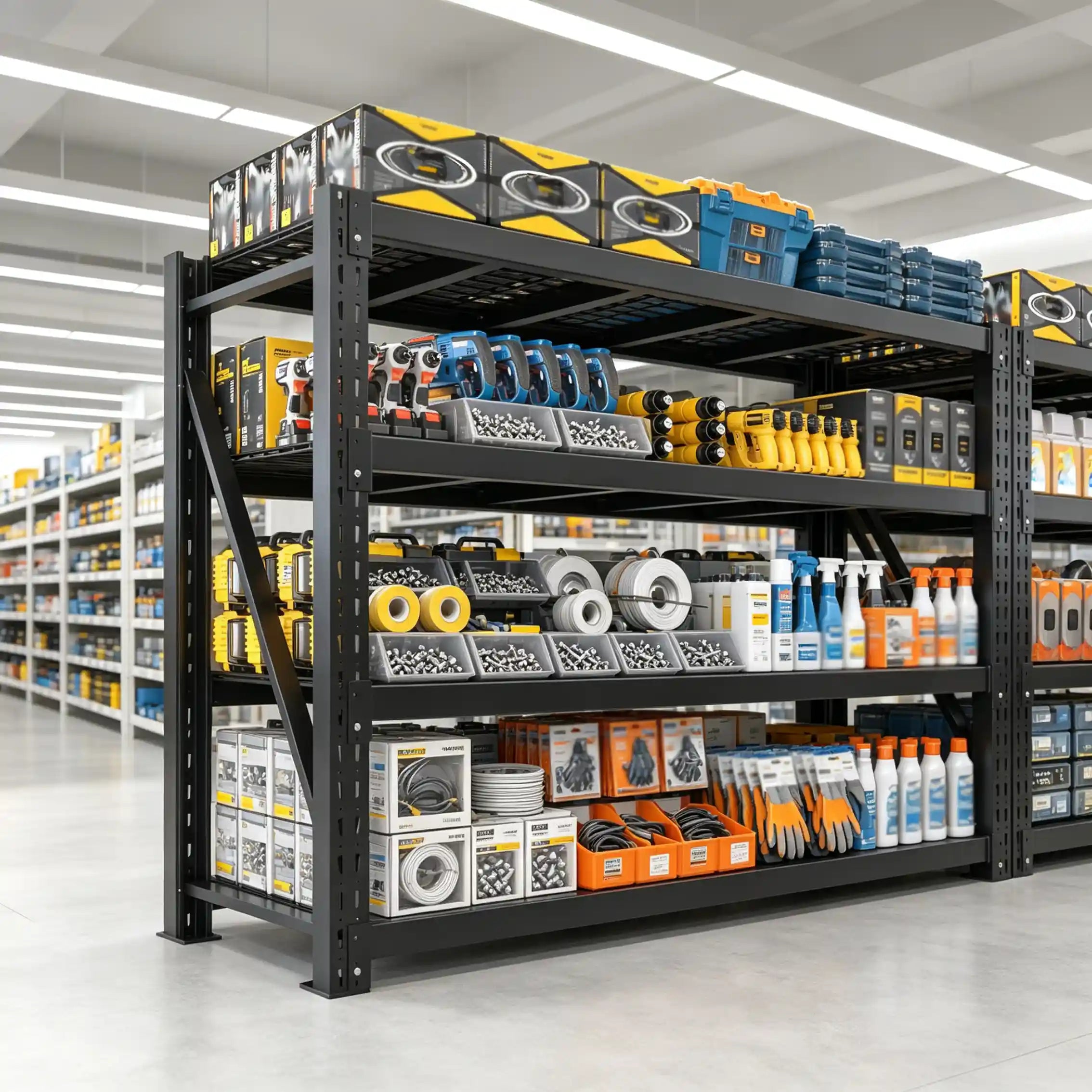 REIBII 77.2″ W Industrial Heavy-Duty Garage Shelving, 4-Tier Adjustable Steel Storage Shelves for Garage, Warehouse, Basement