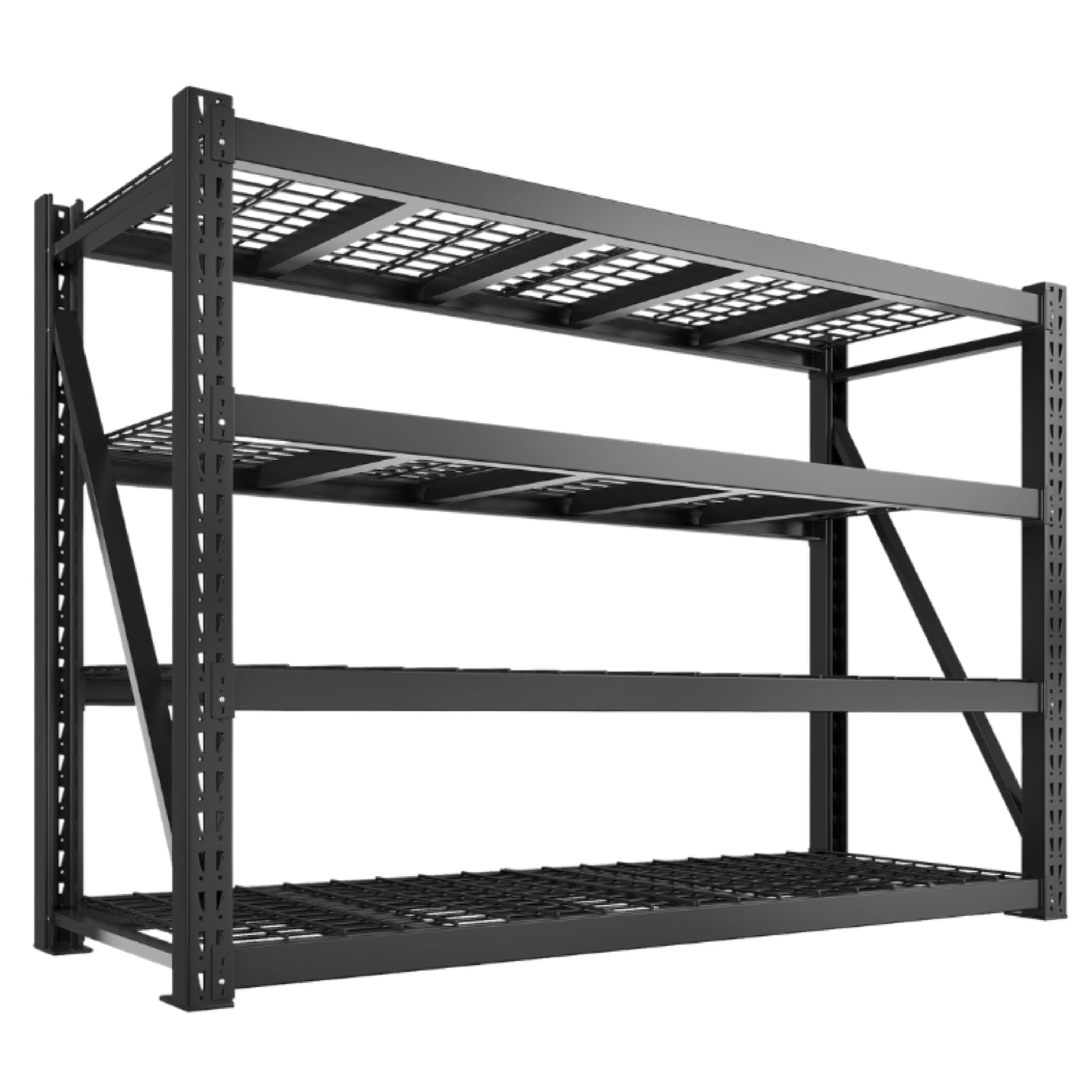 REIBII 77.2″ W Industrial Heavy-Duty Garage Shelving, 4-Tier Adjustable Steel Storage Shelves for Garage, Warehouse, Basement
