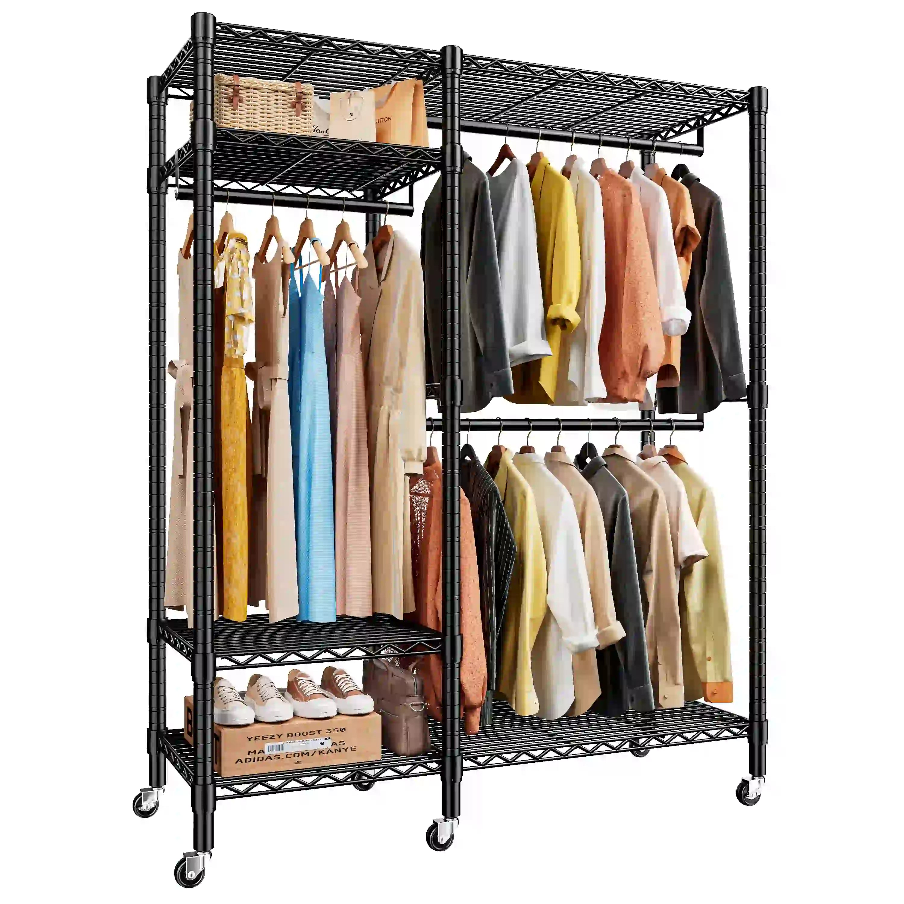 Raybee 780lbs Clothing Rack with Shelves Wire Garment Rack with Wheels ...