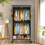 Raybee 79"H Clothes Rack with Cover,Clothing Racks With Wheels for Hanging,Adjustable, Portable Clothes Rack - Black